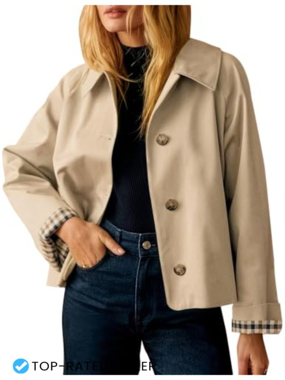 Womens Cropped Trench Coat Oversized Casual Fall Jacket Lightweight
